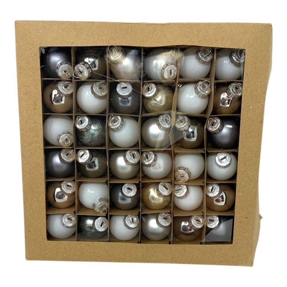 Silver Tree Set of 36 Mini Christmas Baubles Ivory Beige Silver NWT